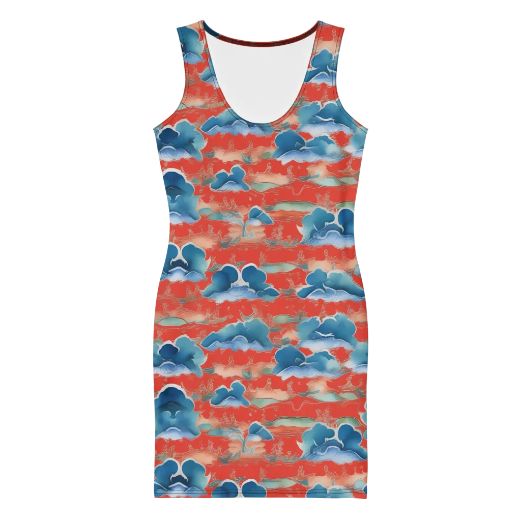 Vermilion Cloudscape on Bodycon Dress — Front