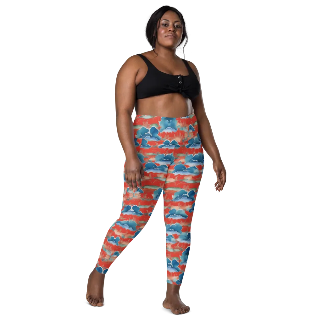 Vermilion Cloudscape on Leggings with Pockets — Front