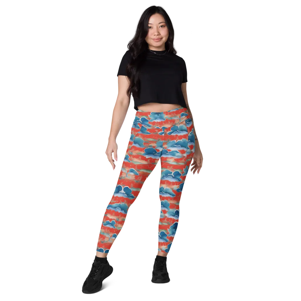 Vermilion Cloudscape on Leggings with Pockets — Front