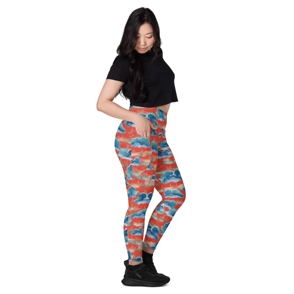 Vermilion Cloudscape on Leggings with Pockets — Right