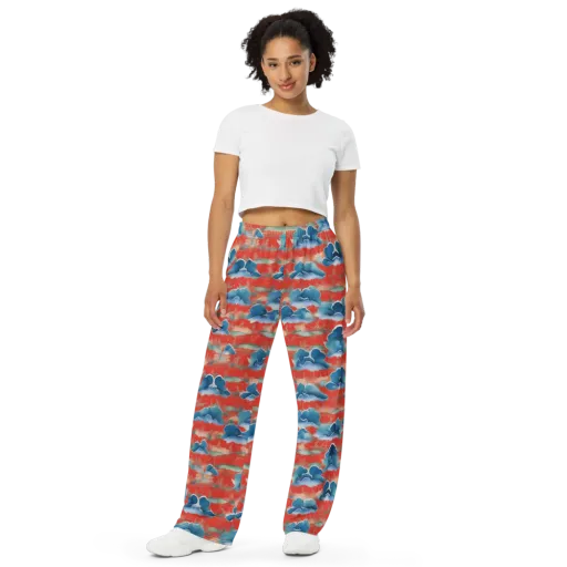 Vermilion Cloudscape on a Wide-Leg Pants
