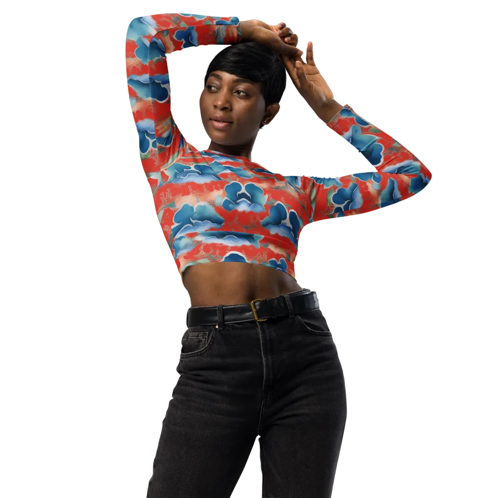 Vermilion Cloudscape on Long Sleeve Crop Top — Front