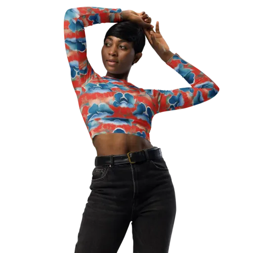 Vermilion Cloudscape on a Long Sleeve Crop Top