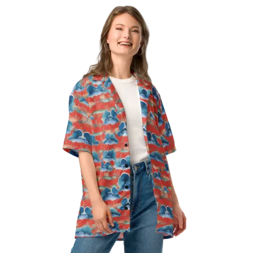 Vermilion Cloudscape on a Button Shirt