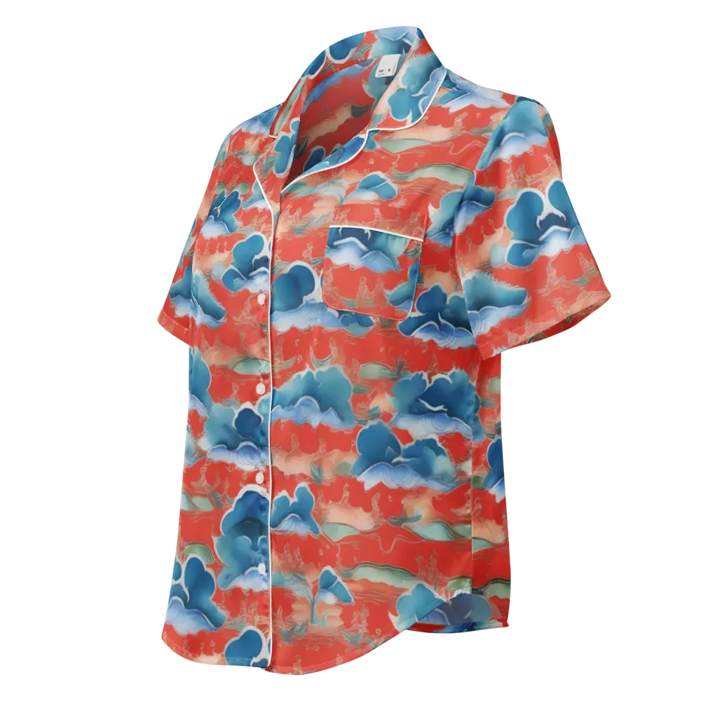 Vermilion Cloudscape on Women's Short Sleeve Pajama Top — Left Front