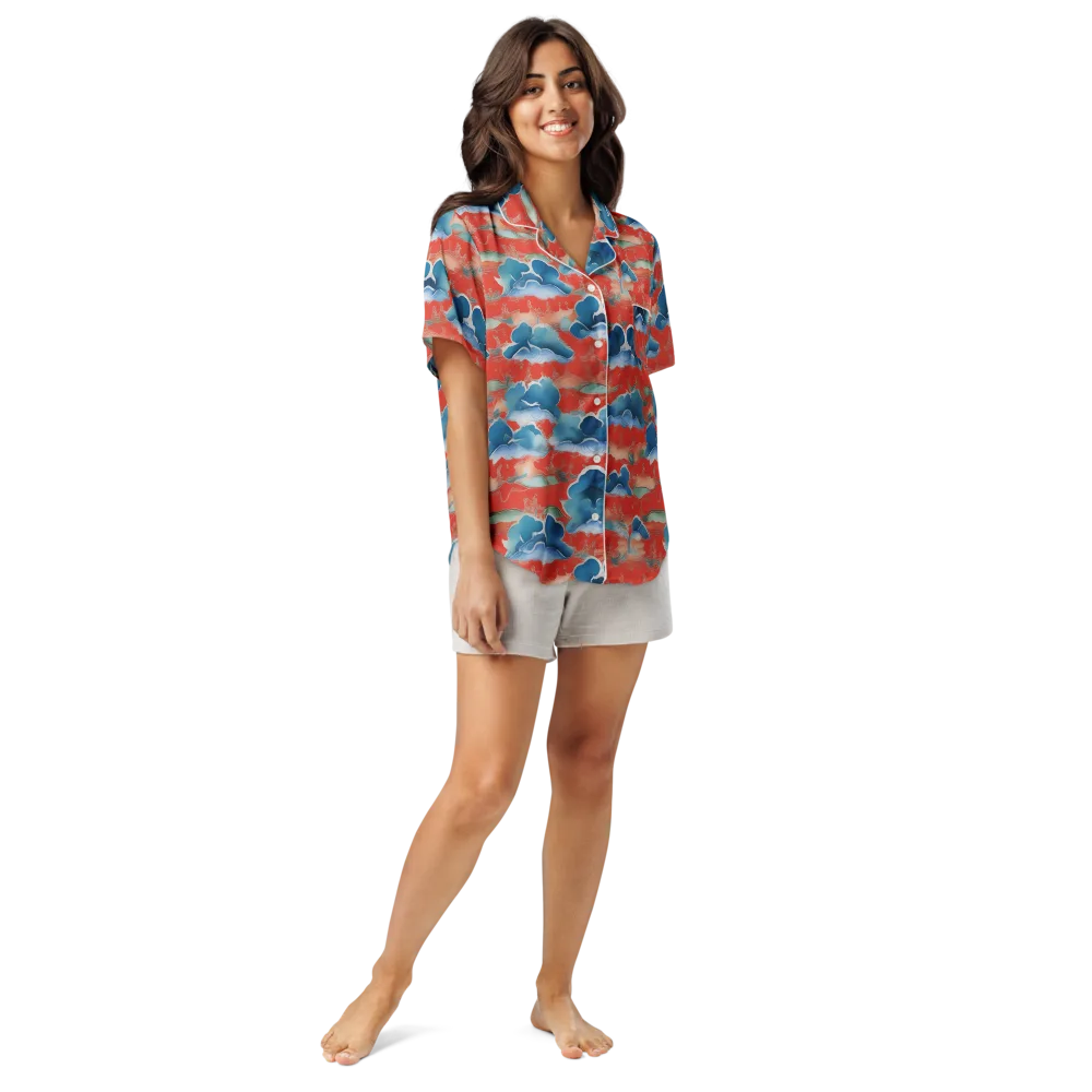 Vermilion Cloudscape on Women's Short Sleeve Pajama Top — Front