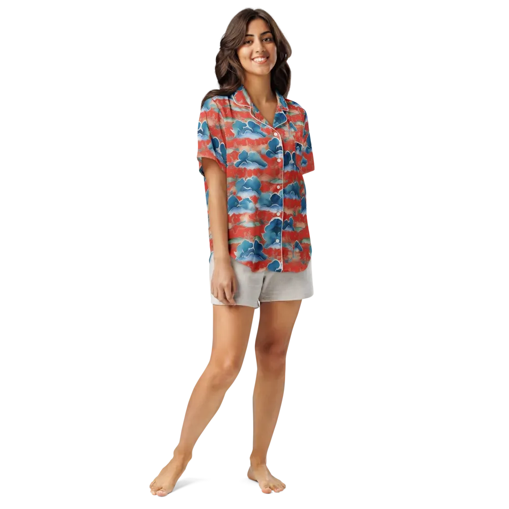 Vermilion Cloudscape on Women's Short Sleeve Pajama Top — Front