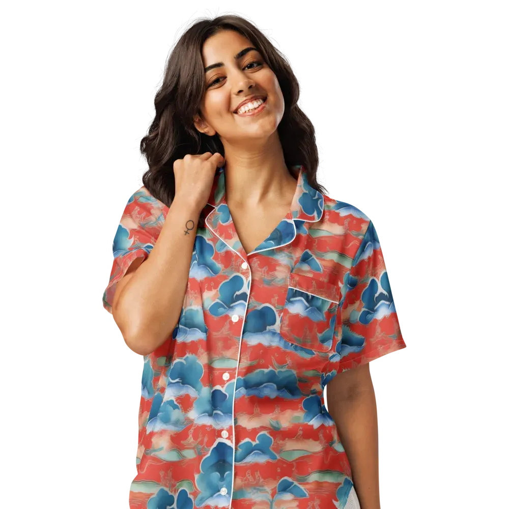 Vermilion Cloudscape on Women's Short Sleeve Pajama Top — Front