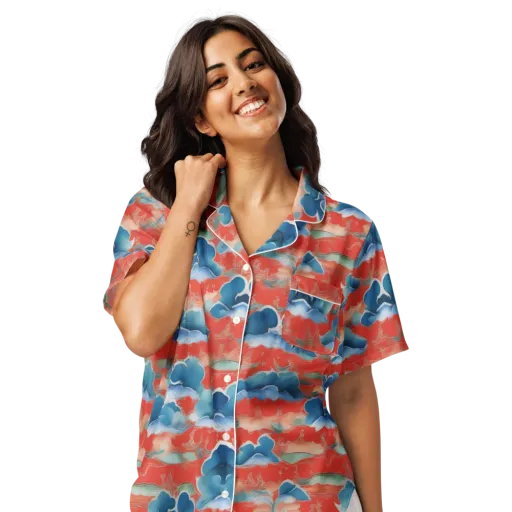 Vermilion Cloudscape on a Women's Short Sleeve Pajama Top
