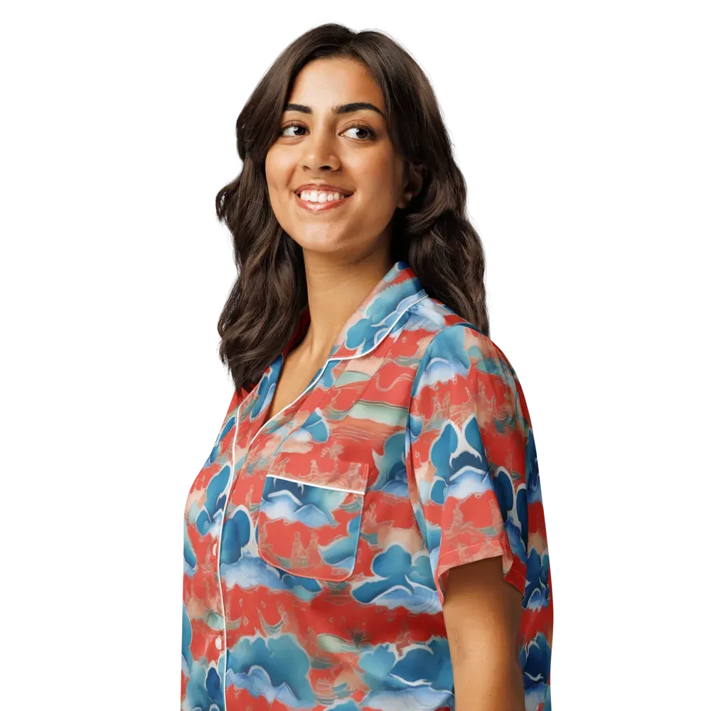 Vermilion Cloudscape on Women's Short Sleeve Pajama Top — Left Front