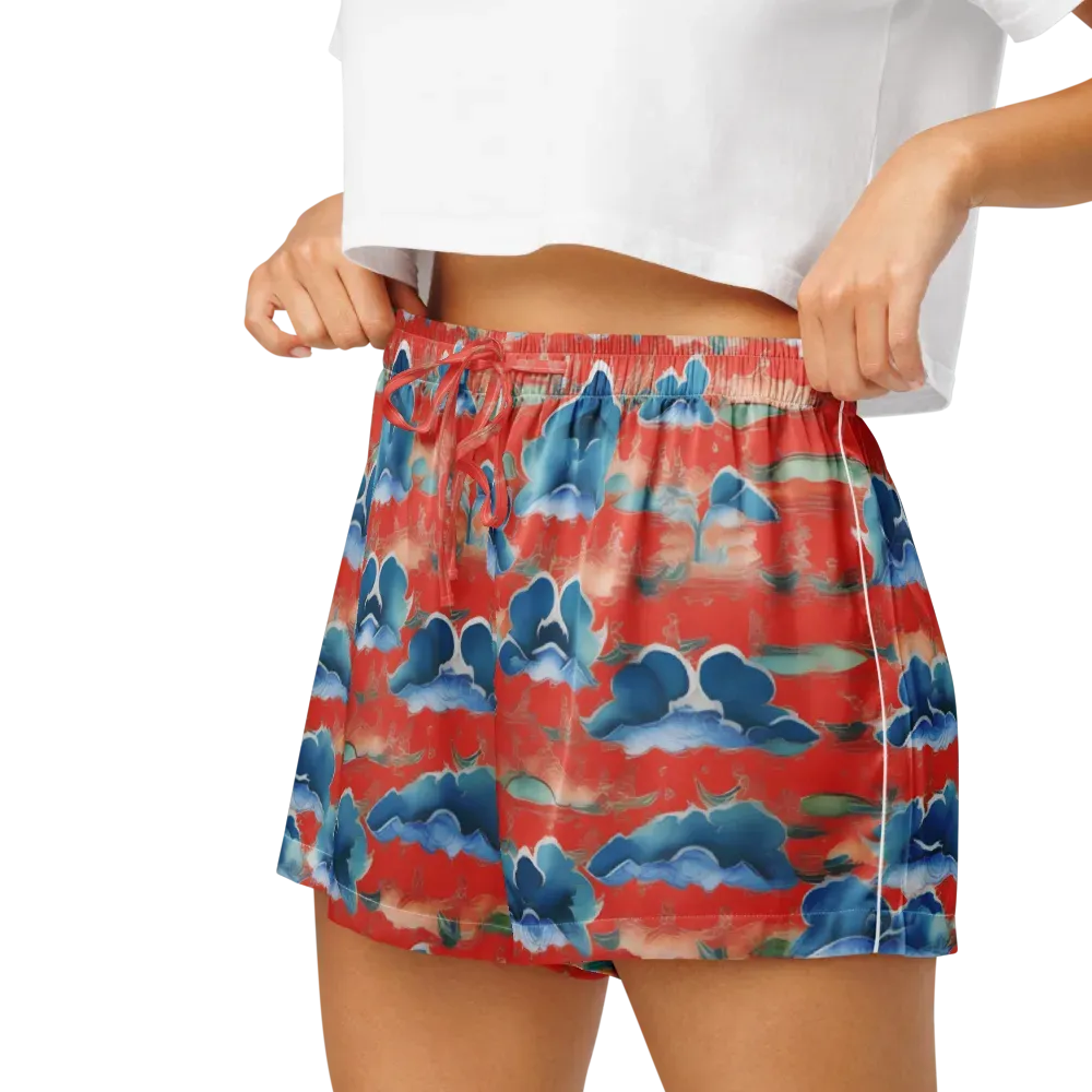 Vermilion Cloudscape on Women's Pajama Shorts — Left