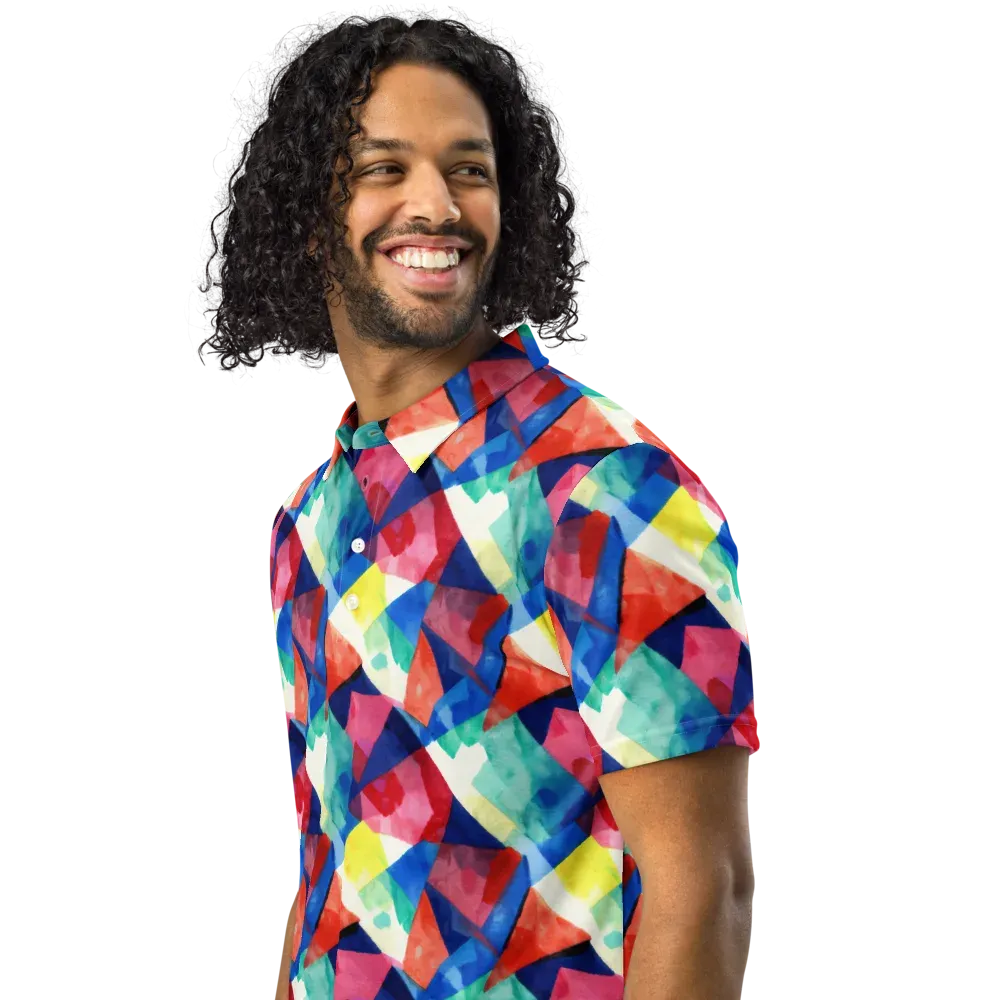 Chromatic Collage on Men's Slim Fit Polo Shirt — Left Front