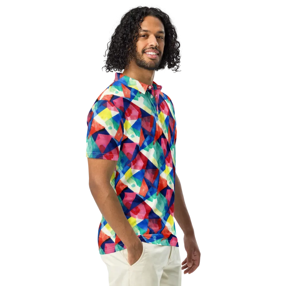 Chromatic Collage on Men's Slim Fit Polo Shirt — Right Front