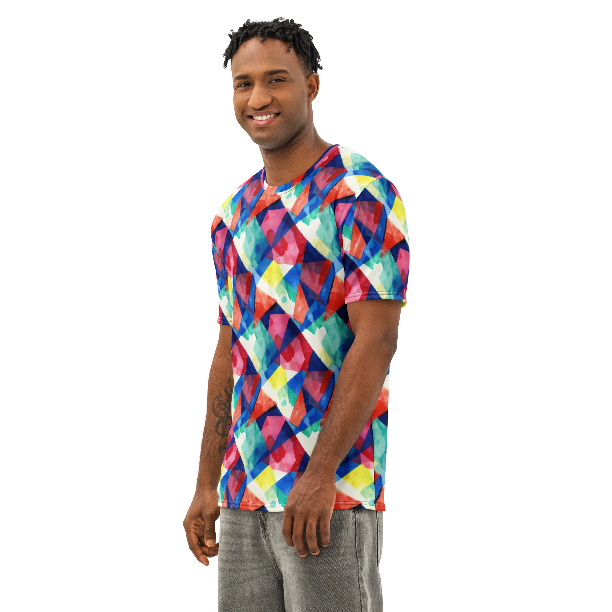 Chromatic Collage on Men's Cotton Crew Neck T-Shirt — Left Front