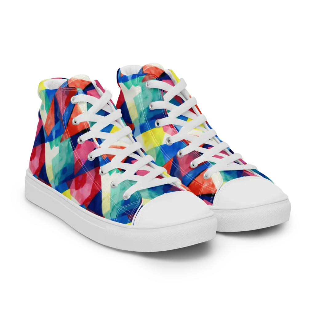 Chromatic Collage on Men's High Top Canvas Shoes — Right Front