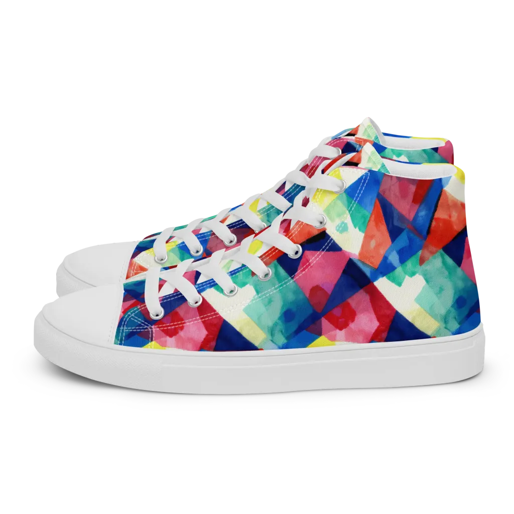 Chromatic Collage on Men's High Top Canvas Shoes — Left