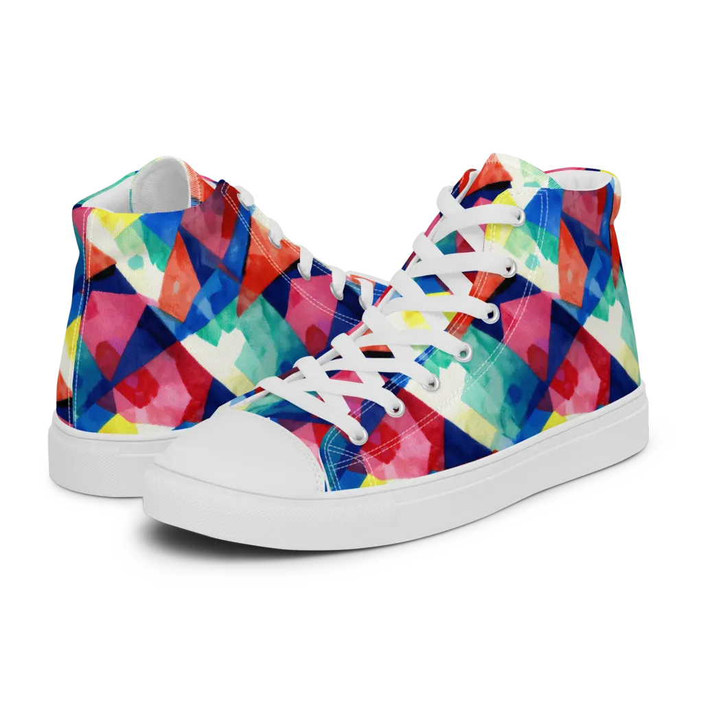 Chromatic Collage on Men's High Top Canvas Shoes — Left