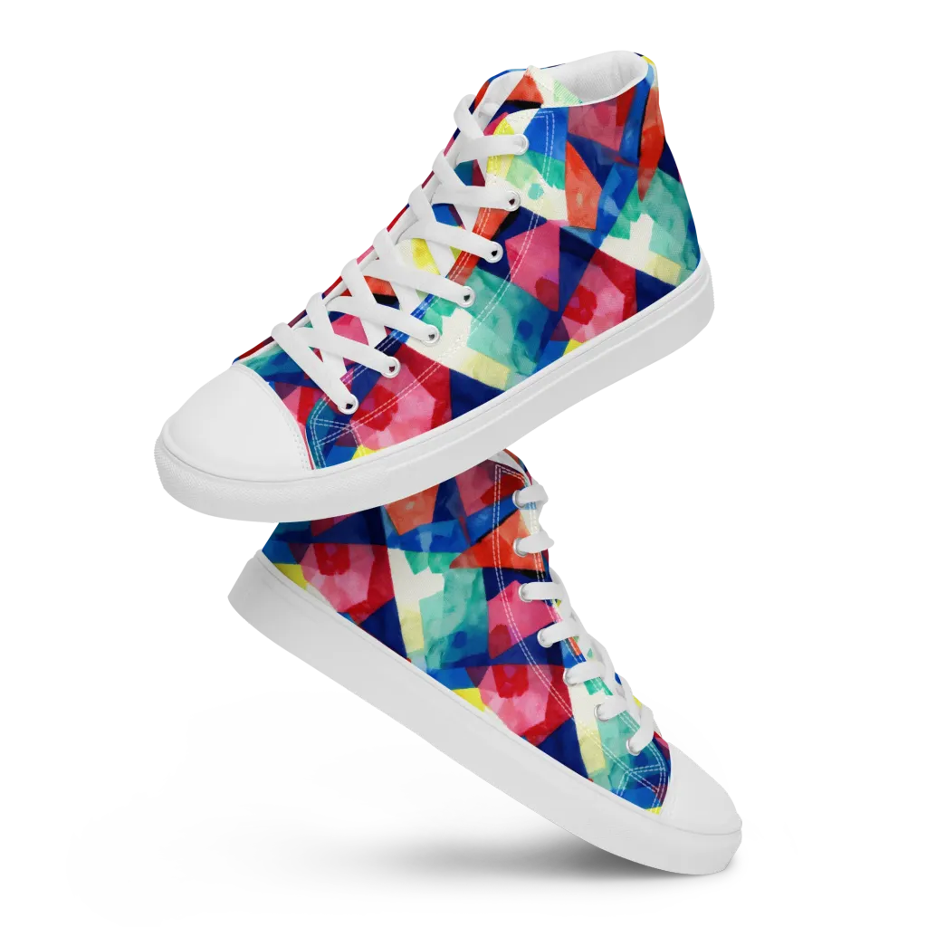 Chromatic Collage on Men's High Top Canvas Shoes — Front
