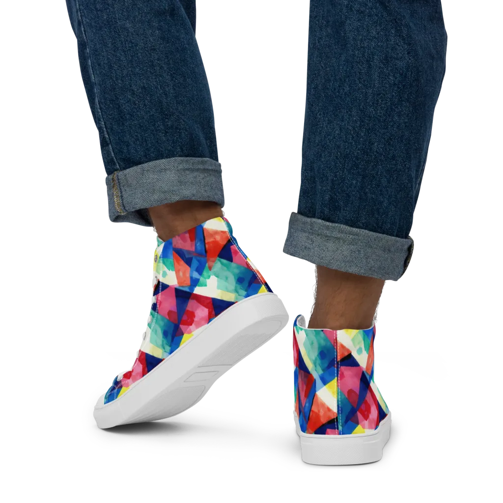 Chromatic Collage on Men's High Top Canvas Shoes — Back