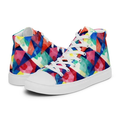 Chromatic Collage on a Women's High Top Canvas Shoes