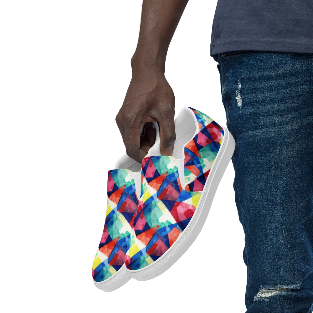 Chromatic Collage on Men's Slip-On Canvas Shoes — Left Front