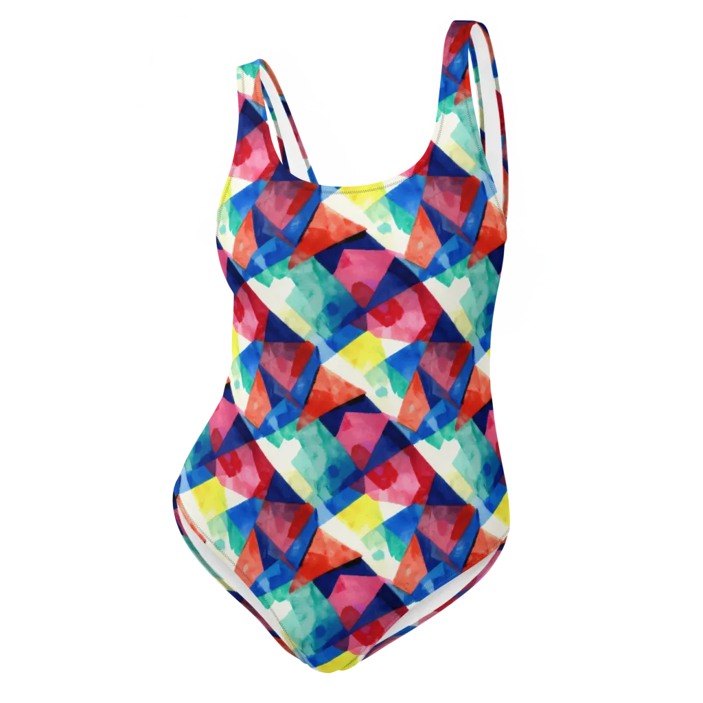 Chromatic Collage on One-Piece Swimsuit — Front