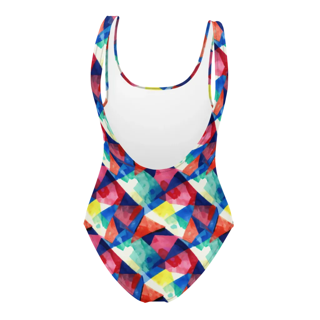 Chromatic Collage on One-Piece Swimsuit — Back