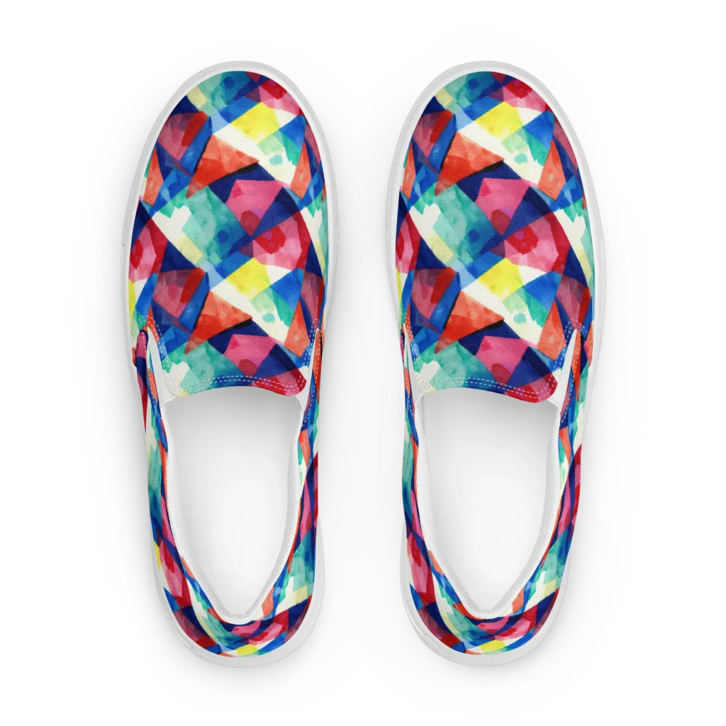 Chromatic Collage on Women's Slip-On Canvas Shoes — Front