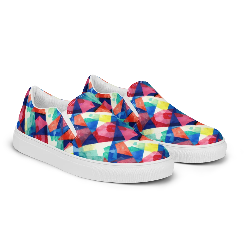 Chromatic Collage on Women's Slip-On Canvas Shoes — Right Front