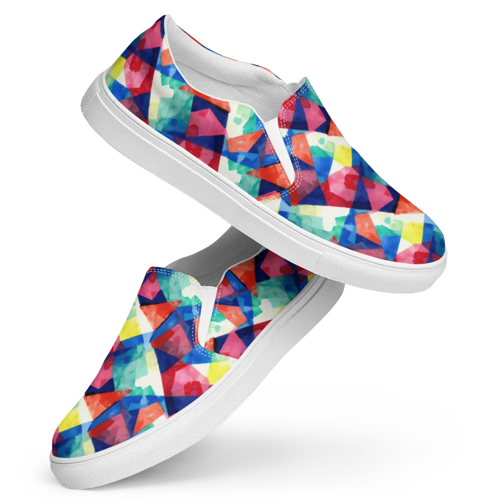 Chromatic Collage on Women's Slip-On Canvas Shoes — Front
