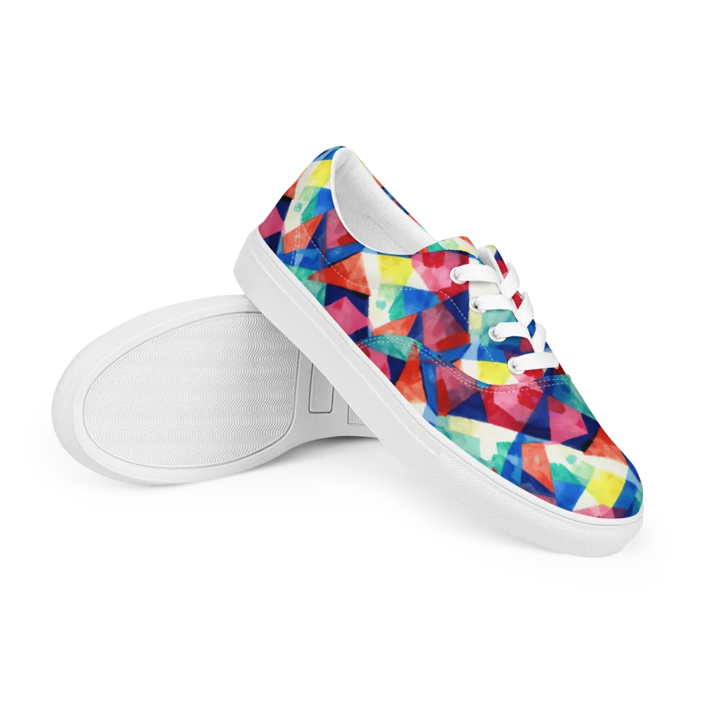 Chromatic Collage on Men's Lace-Up Canvas Shoes — Right Front