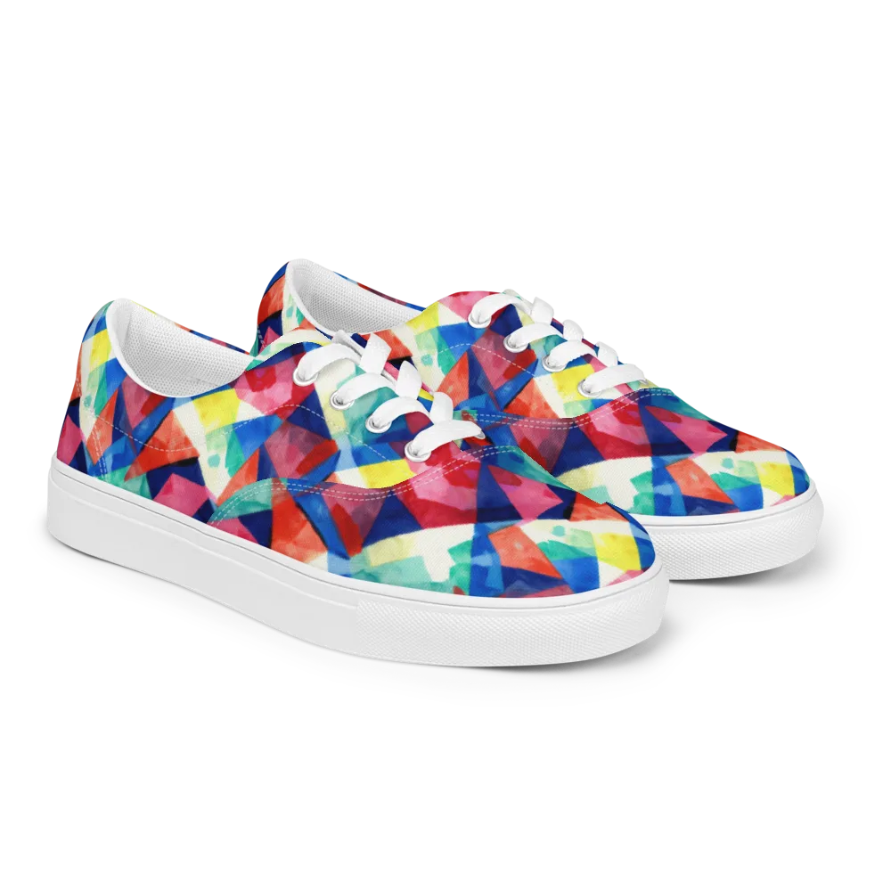 Chromatic Collage on Men's Lace-Up Canvas Shoes — Right Front