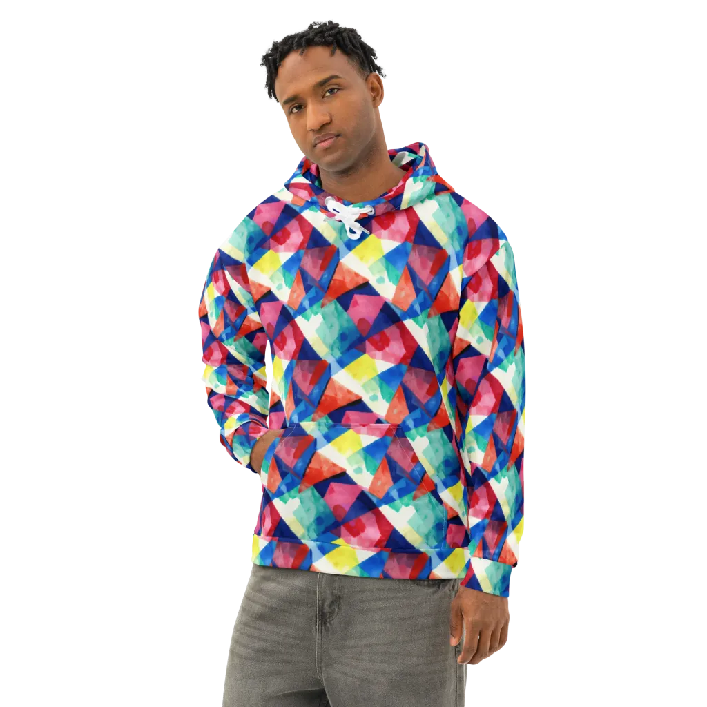 Chromatic Collage on Cotton Hoodie — Left Front