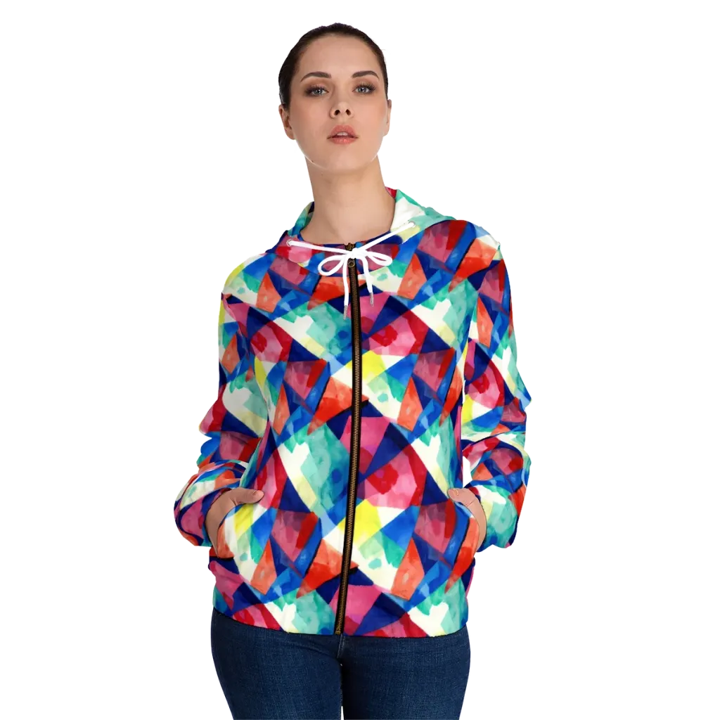 Chromatic Collage on Women's Full-Zip Hoodie — Front On Person