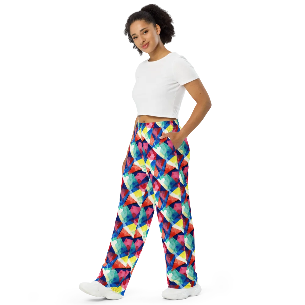 Chromatic Collage on Wide-Leg Pants — Left Front