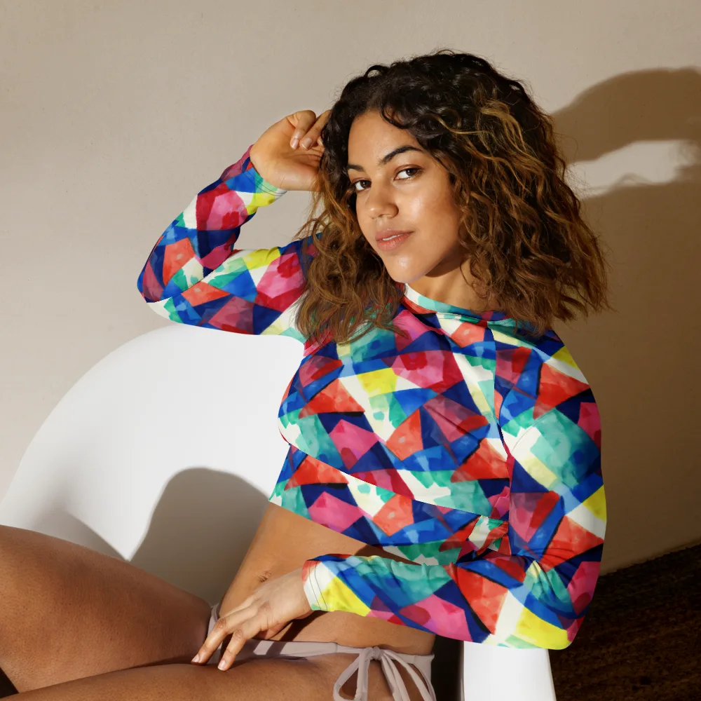 Chromatic Collage on Long Sleeve Crop Top — Left Front