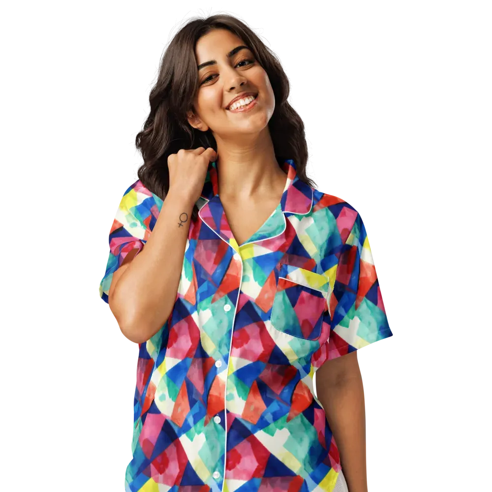Chromatic Collage on Women's Short Sleeve Pajama Top — Front