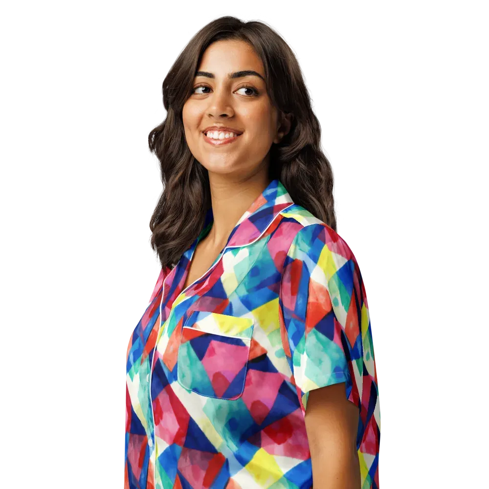 Chromatic Collage on Women's Short Sleeve Pajama Top — Left Front