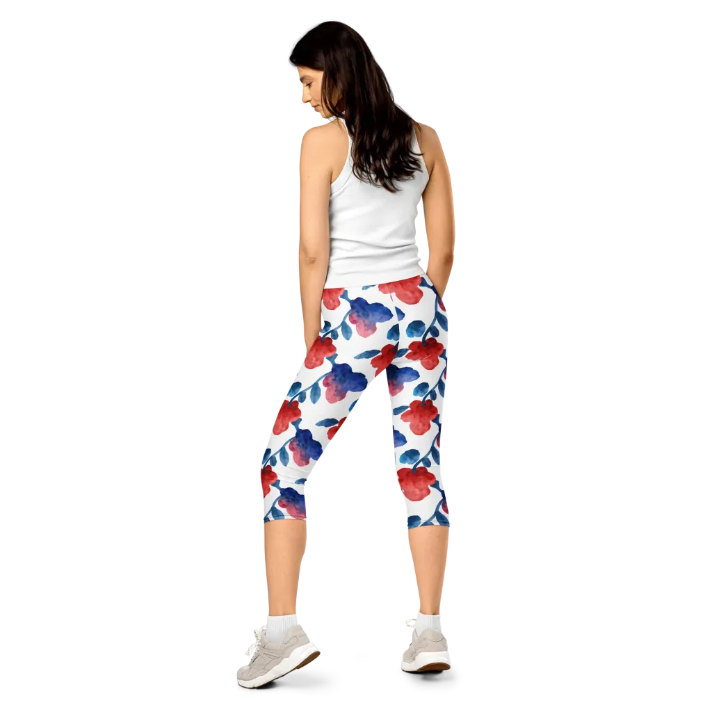 Blue Bloom Reverie on Capri Leggings — Back