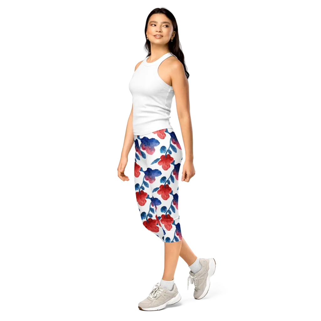 Blue Bloom Reverie on Capri Leggings — Left Front