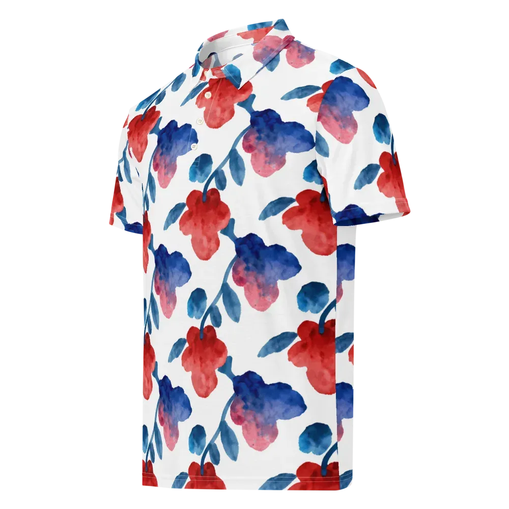 Blue Bloom Reverie on Men's Slim Fit Polo Shirt — Left Front