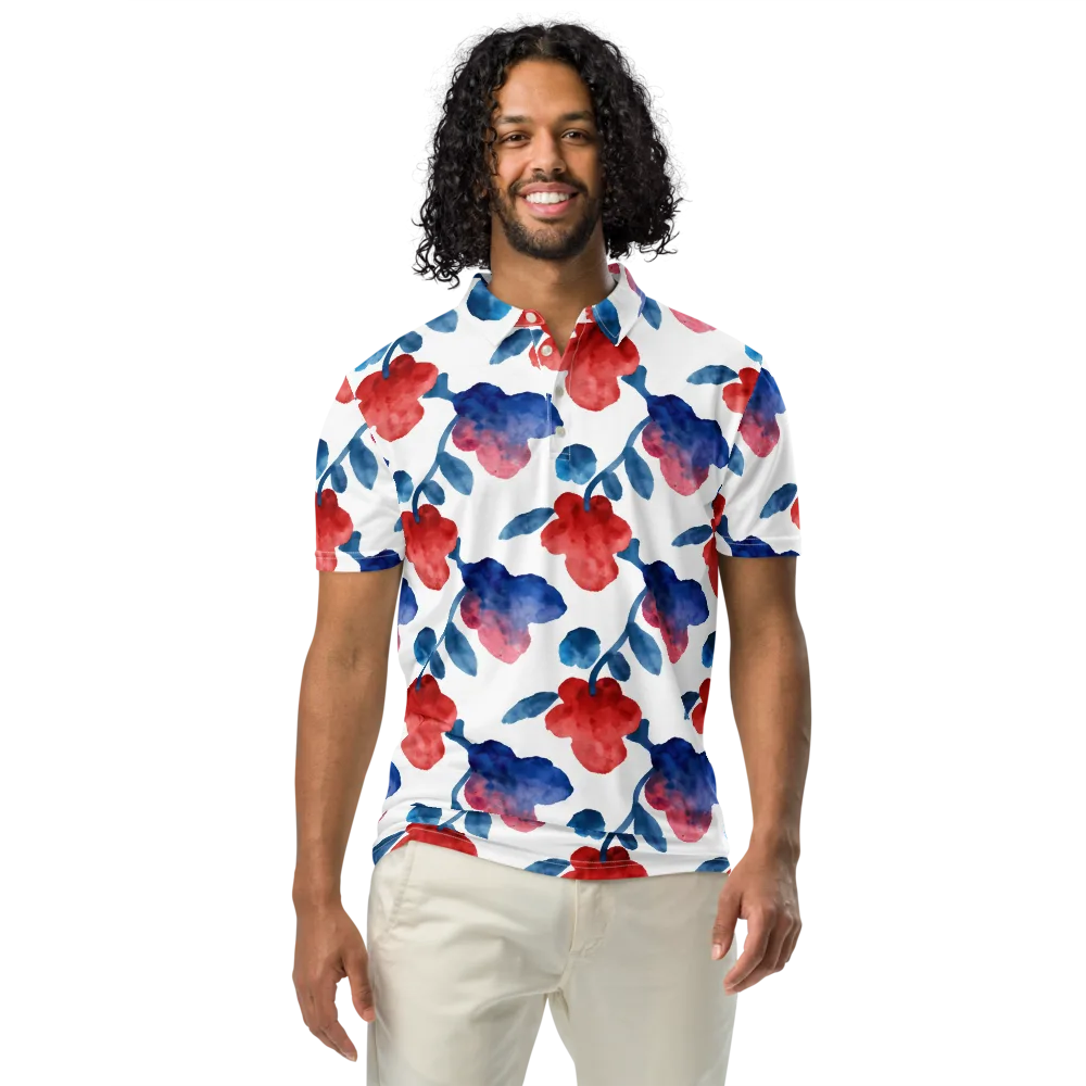 Blue Bloom Reverie on Men's Slim Fit Polo Shirt — Front