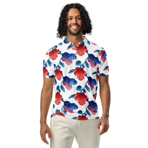 Blue Bloom Reverie on a Men's Slim Fit Polo Shirt
