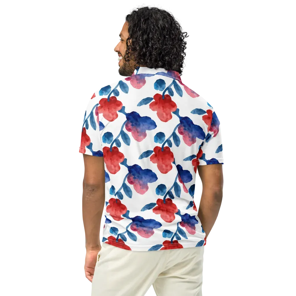 Blue Bloom Reverie on Men's Slim Fit Polo Shirt — Back