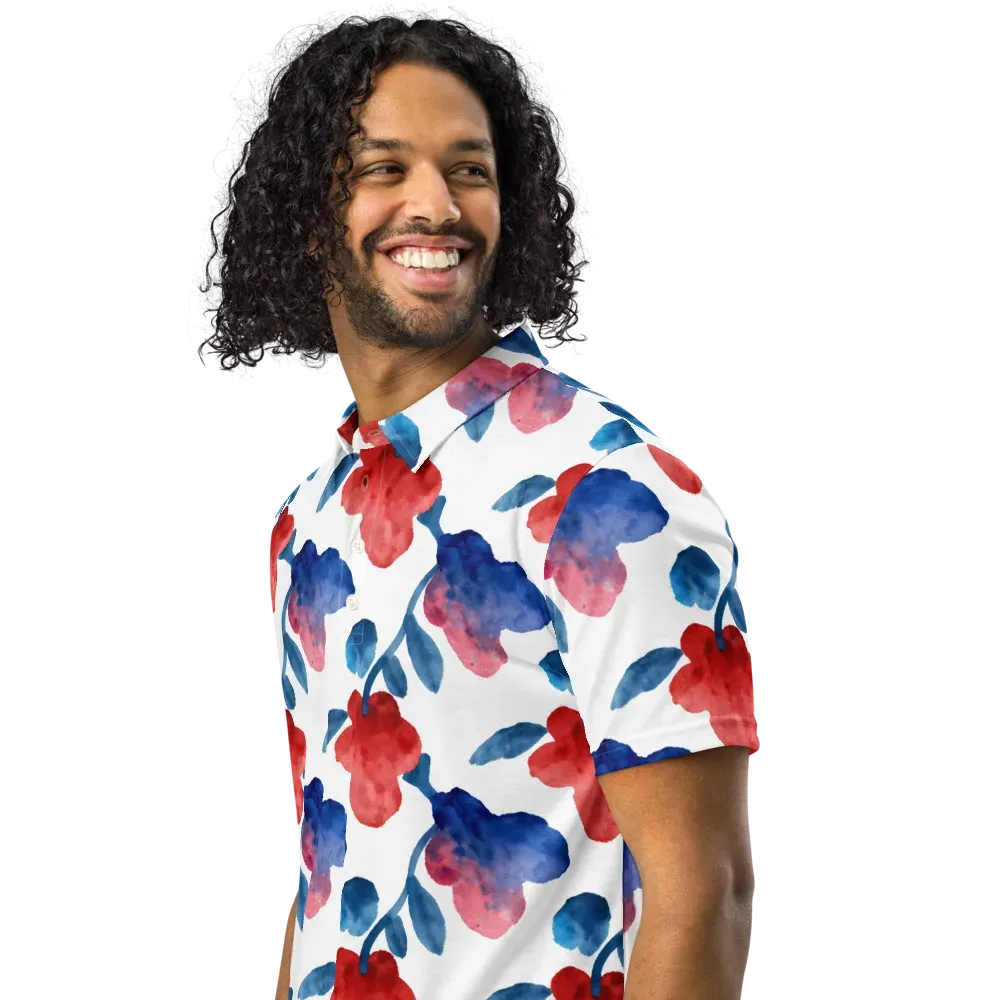 Blue Bloom Reverie on Men's Slim Fit Polo Shirt — Left Front