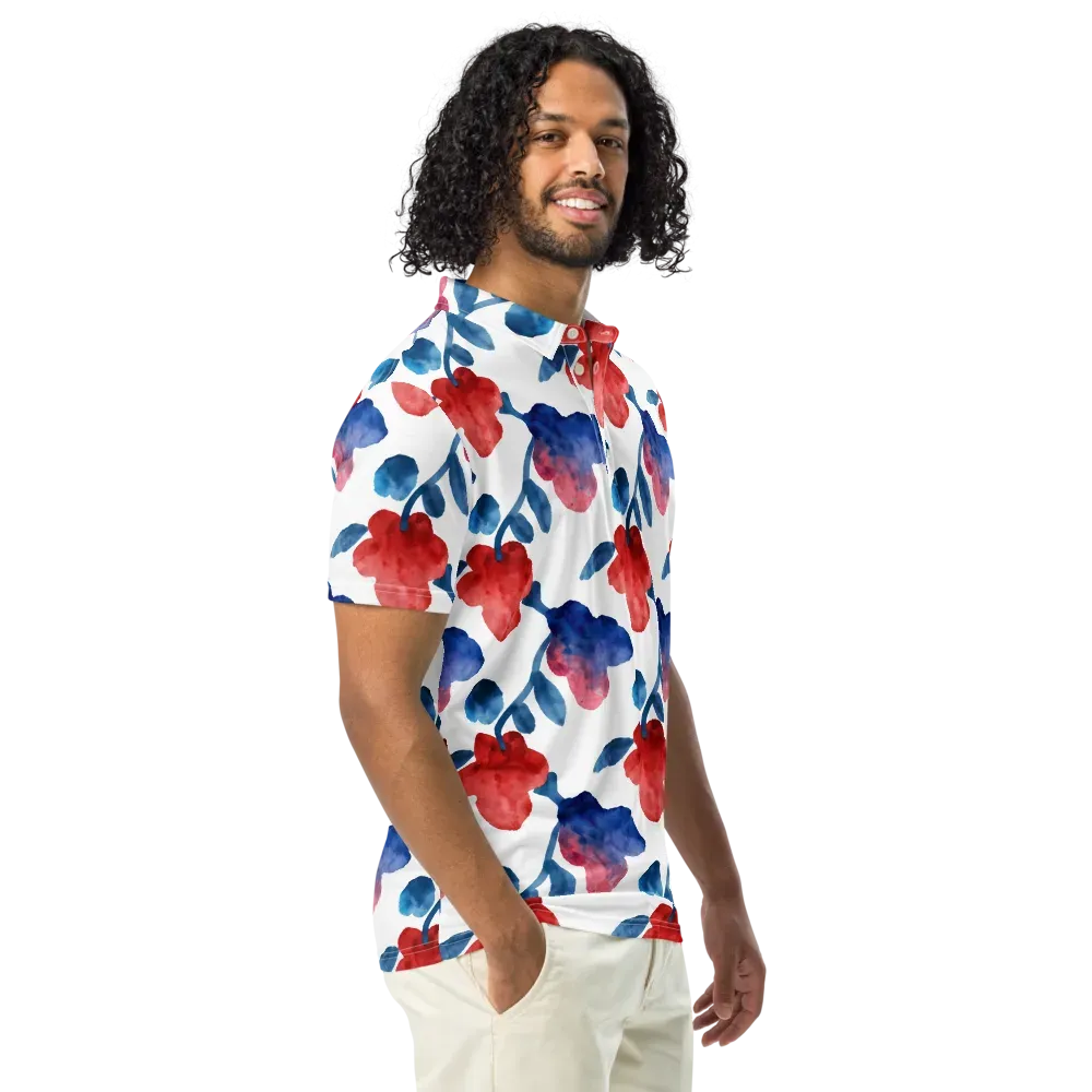 Blue Bloom Reverie on Men's Slim Fit Polo Shirt — Right Front