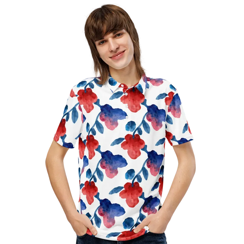 Blue Bloom Reverie on Men's Slim Fit Polo Shirt — Front