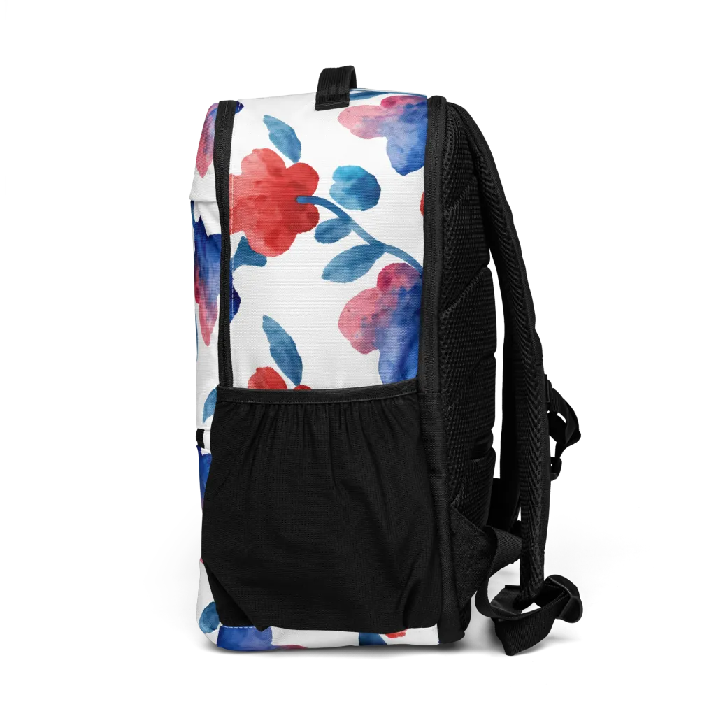 Blue Bloom Reverie on Utility Backpack — Left