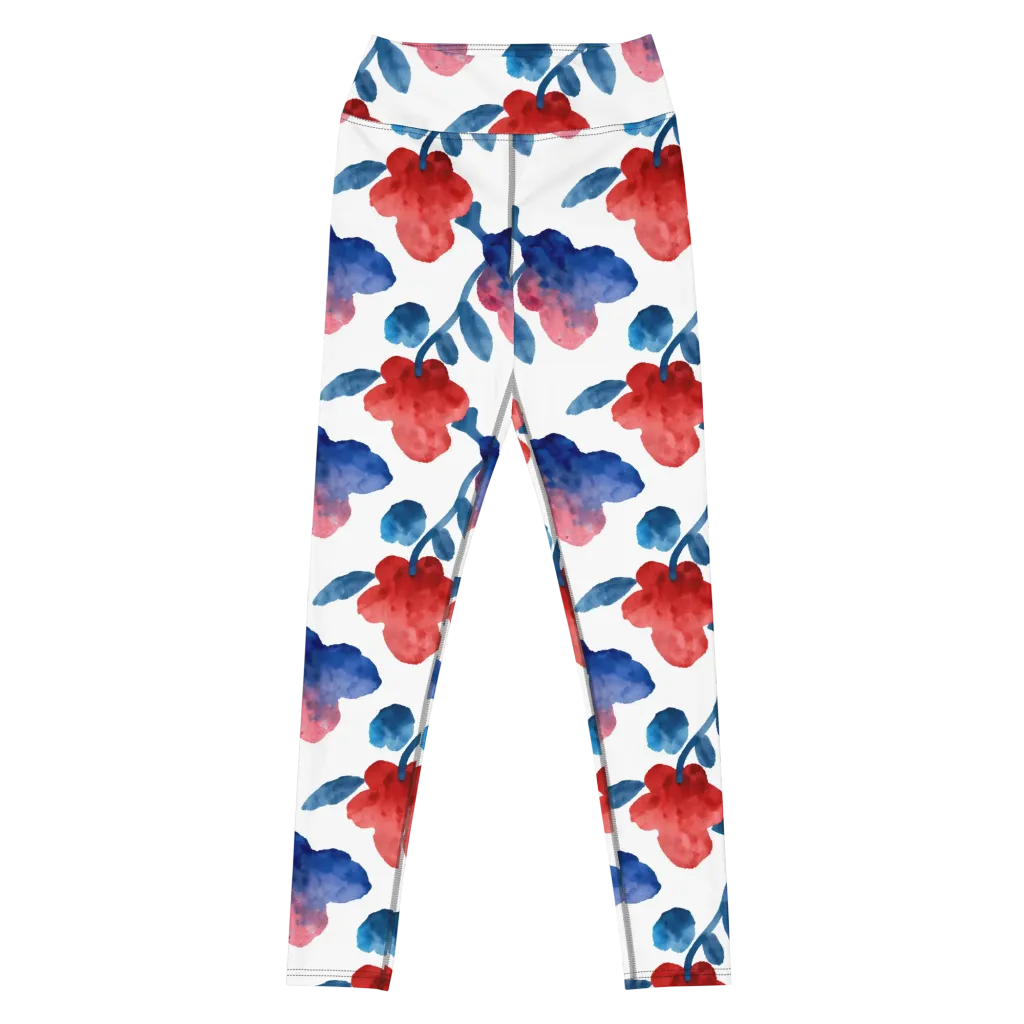 Blue Bloom Reverie on Yoga Leggings — Front