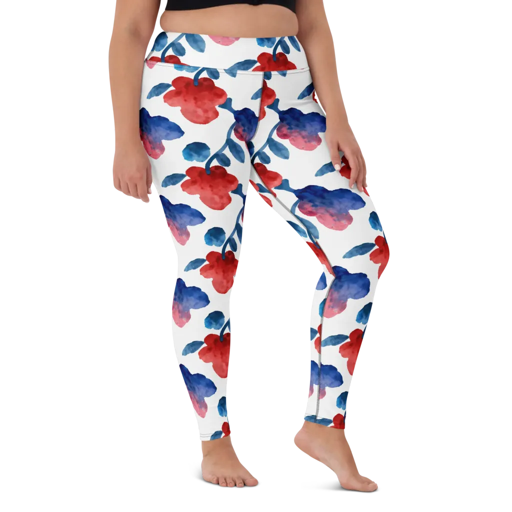 Blue Bloom Reverie on Yoga Leggings — Front